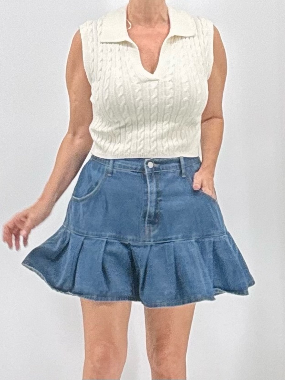Vintage Y2K Boho Festival Beach Sporty Pleated Schoolgirl Denim Skort Skirt